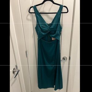 KITTENISH Size XS emerald green satin maxi / midi dress